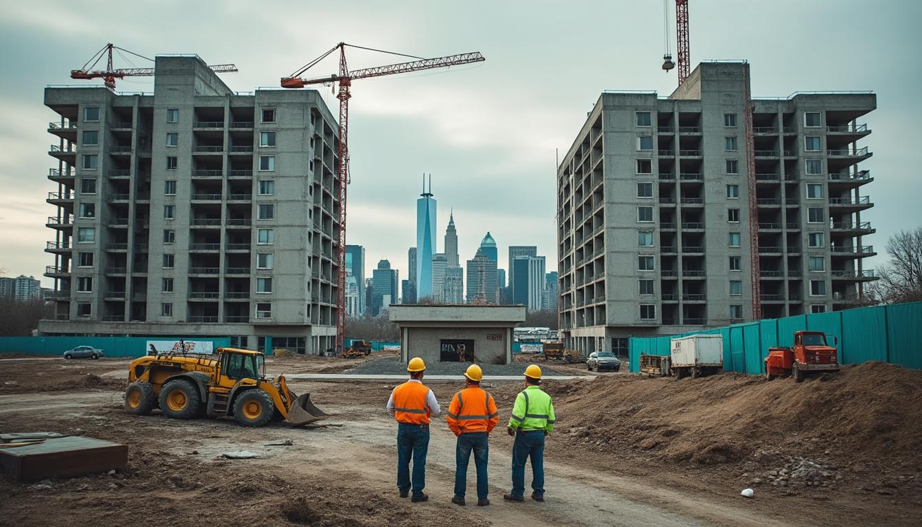 analyse des tendances actuelles des promoteurs immobiliers américains face à un éventuel déclin, tout en examinant comment la diminution des prévisions de baisse des taux d'intérêt impacte le marché immobilier.